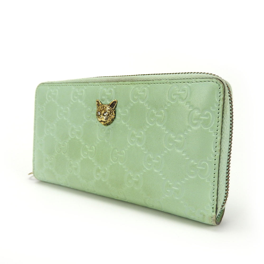 GUCCI Long Wallet Purse 548058 Sima leather Mint green Zip Around Women Used