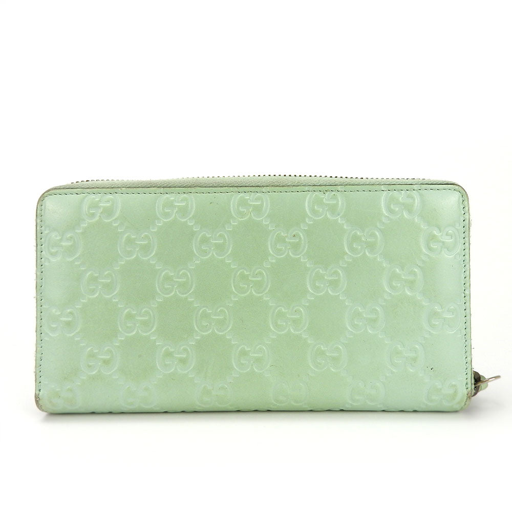 GUCCI Long Wallet Purse 548058 Sima leather Mint green Zip Around Women Used