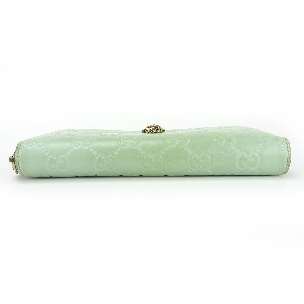 GUCCI Long Wallet Purse 548058 Sima leather Mint green Zip Around Women Used