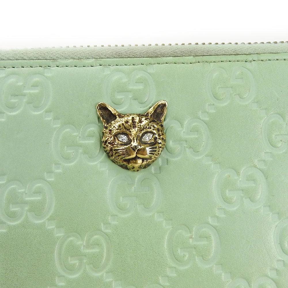 GUCCI Long Wallet Purse 548058 Sima leather Mint green Zip Around Women Used