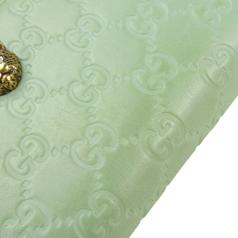 GUCCI Long Wallet Purse 548058 Sima leather Mint green Zip Around Women Used