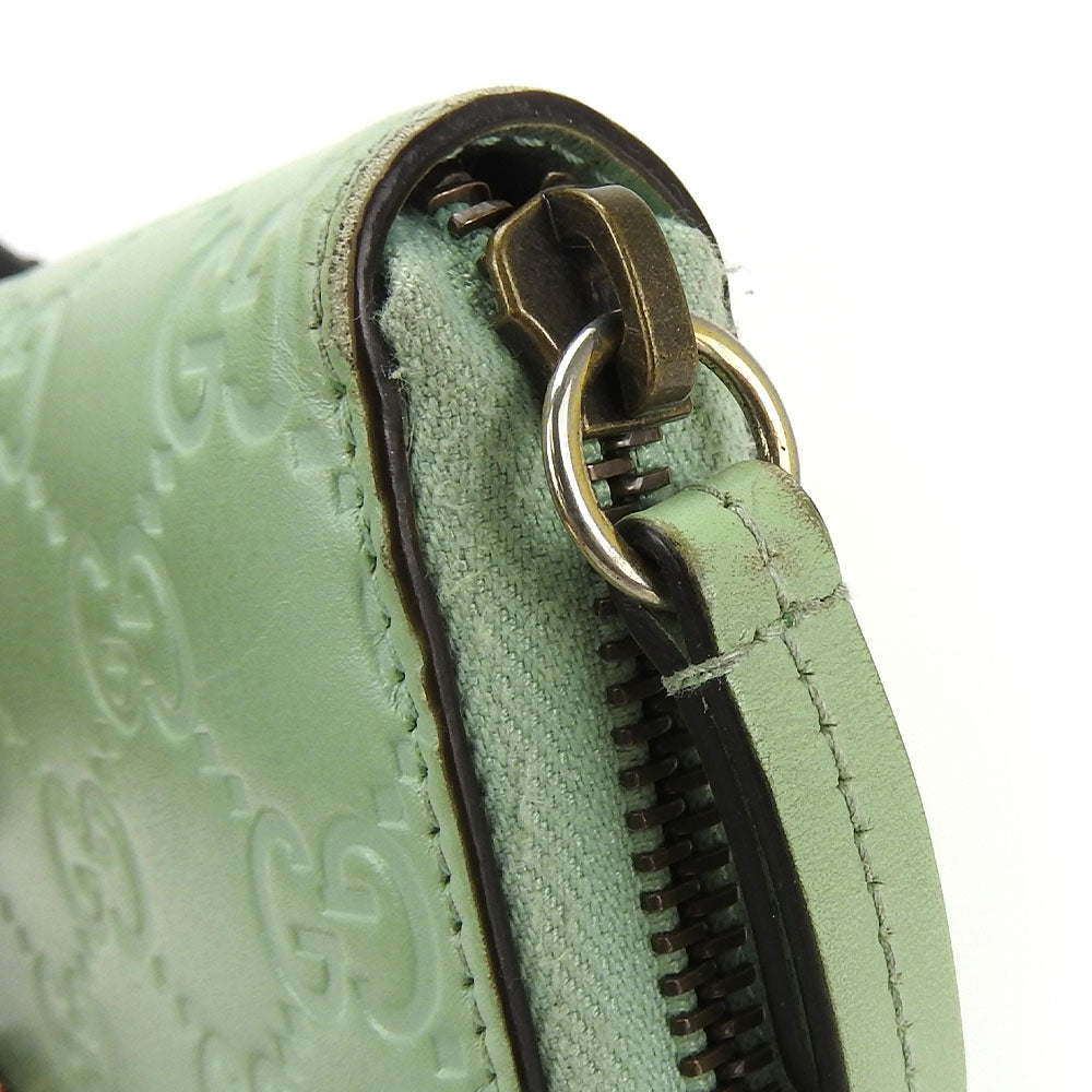GUCCI Long Wallet Purse 548058 Sima leather Mint green Zip Around Women Used