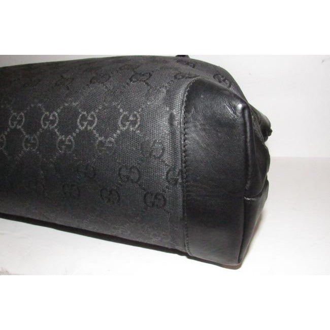 Gucci W Guccissima Print Canvasleather Two Longer Strapsgold Black Leather And Gg Canvas Satchel