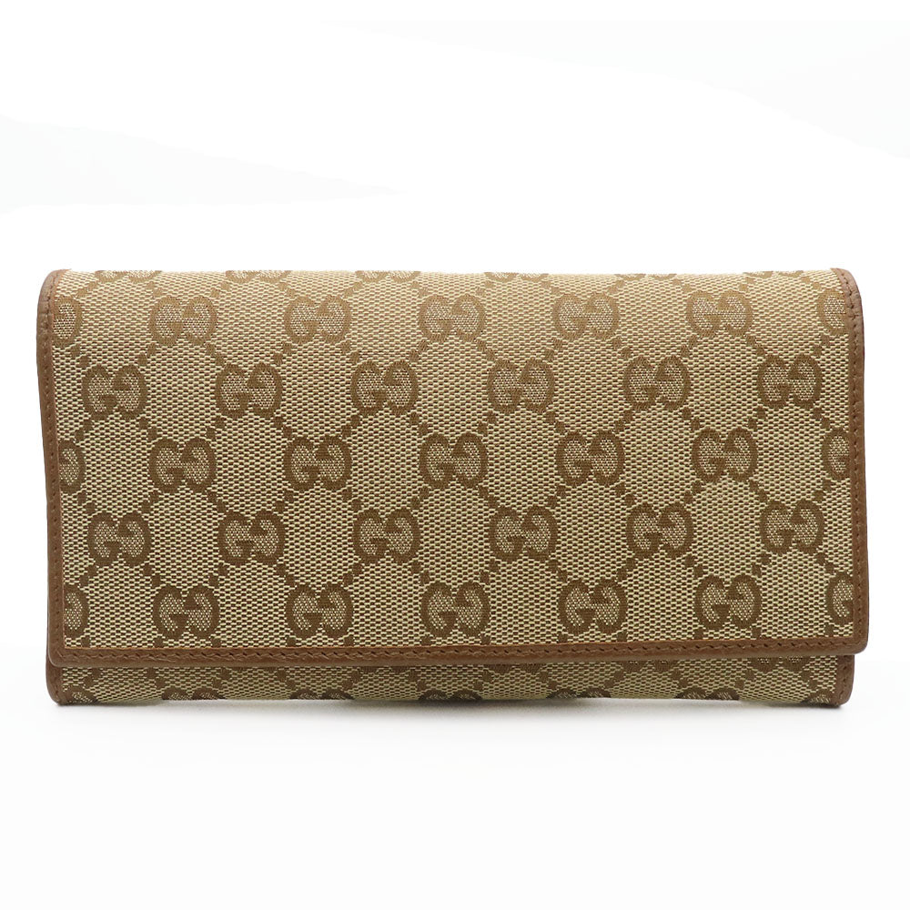 GUCCI Long Wallet Purse 346058 GG canvas, leather Brown Women Used