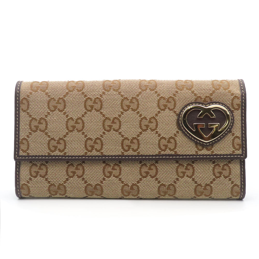 GUCCI Long Wallet Purse 245723 GG canvas, leather Brown Women Used
