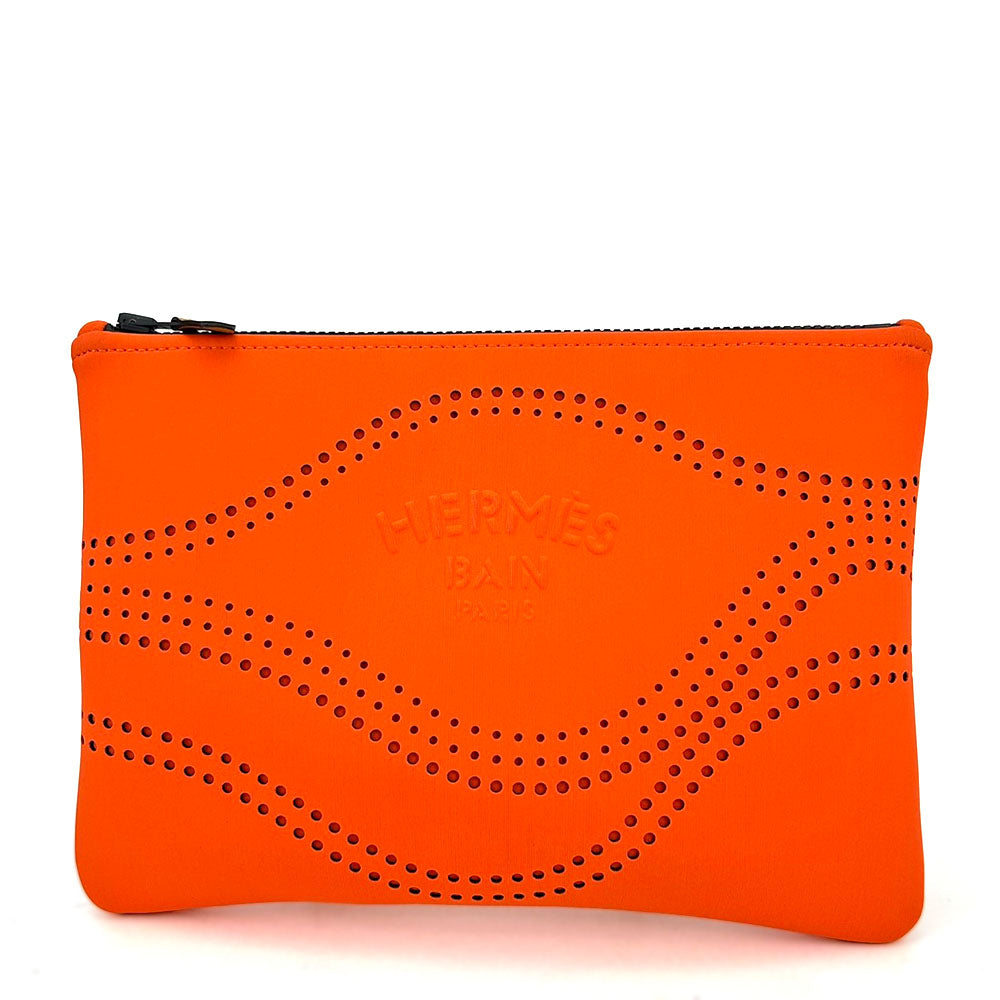 HERMES Pouch Polyamide elastane Orange Neoban Wave MM unisex(Unisex) Used