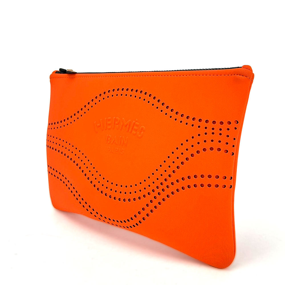 HERMES Pouch Polyamide elastane Orange Neoban Wave MM unisex(Unisex) Used