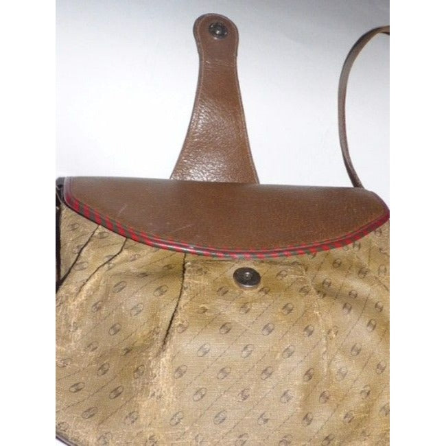 Gucci Vintage Purses Coated Canvas Leather In Browns With Red Green Leather Coated