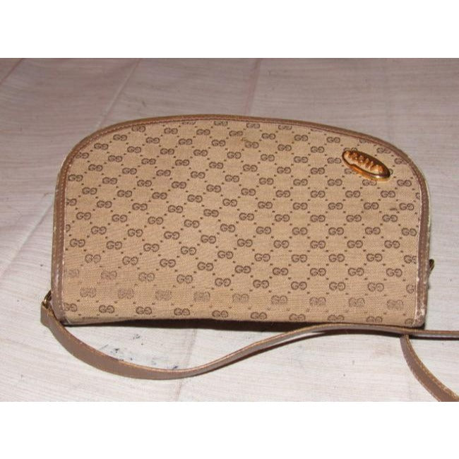 Gucci Vintage Purses Brown Canvas With Small G Logo Print And Brown Leather Cross Body