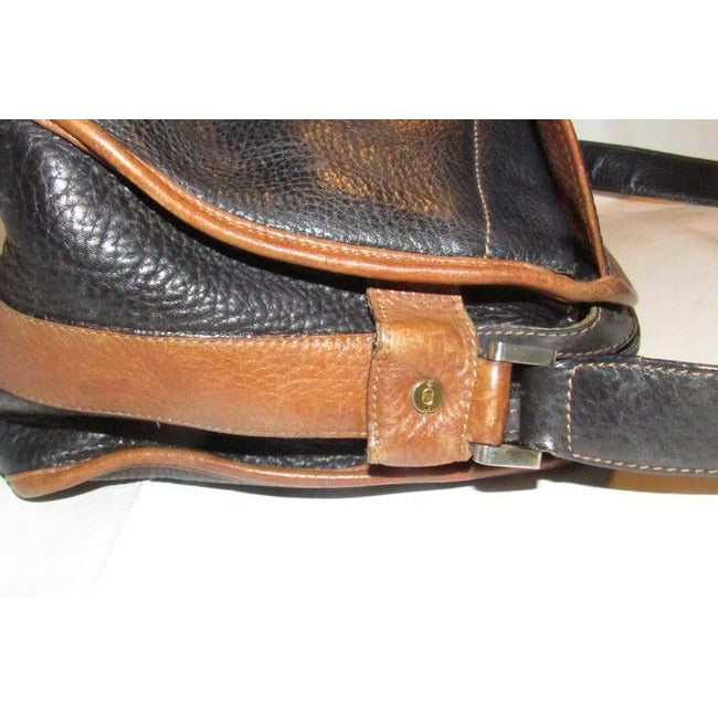 Gucci Vintage Black Pebbled Leather And Brown Smooth Leather Satchel