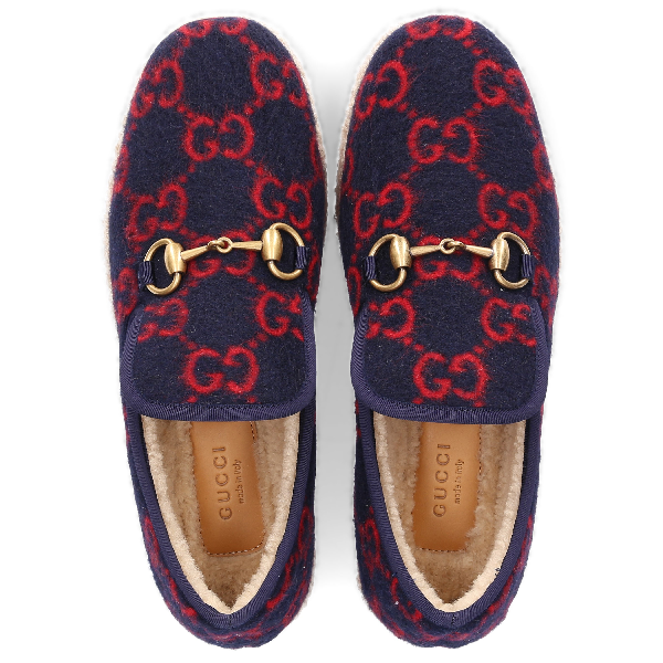 Gucci GG Wool Loafers in Navy