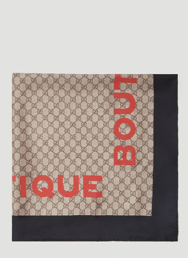 Gucci GG Boutique Print Scarf In Beige and Dark Brown
