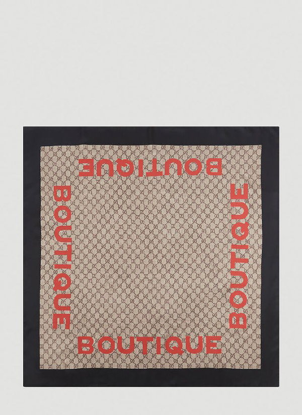 Gucci GG Boutique Print Scarf In Beige and Dark Brown