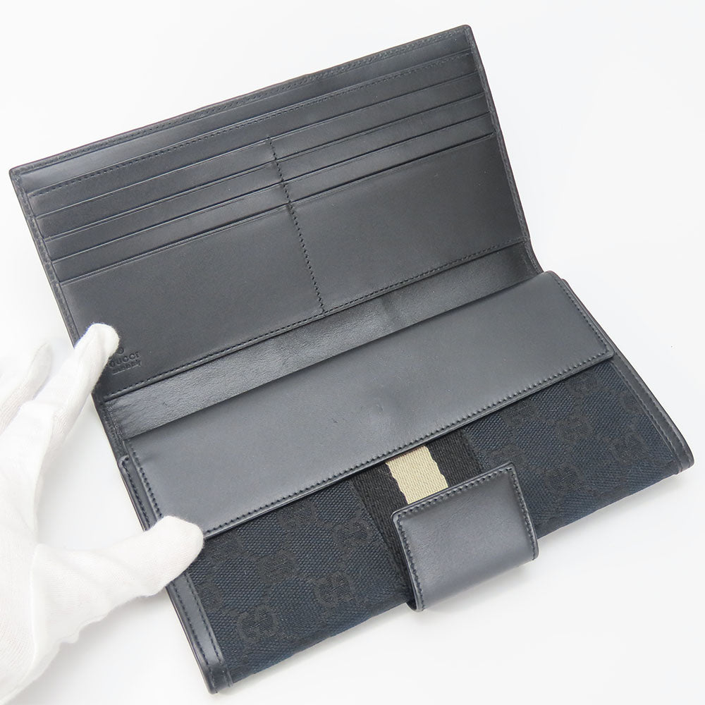 GUCCI Long Wallet Purse 035.0416.2180 GG canvas black Web line unisex(Unisex) Used