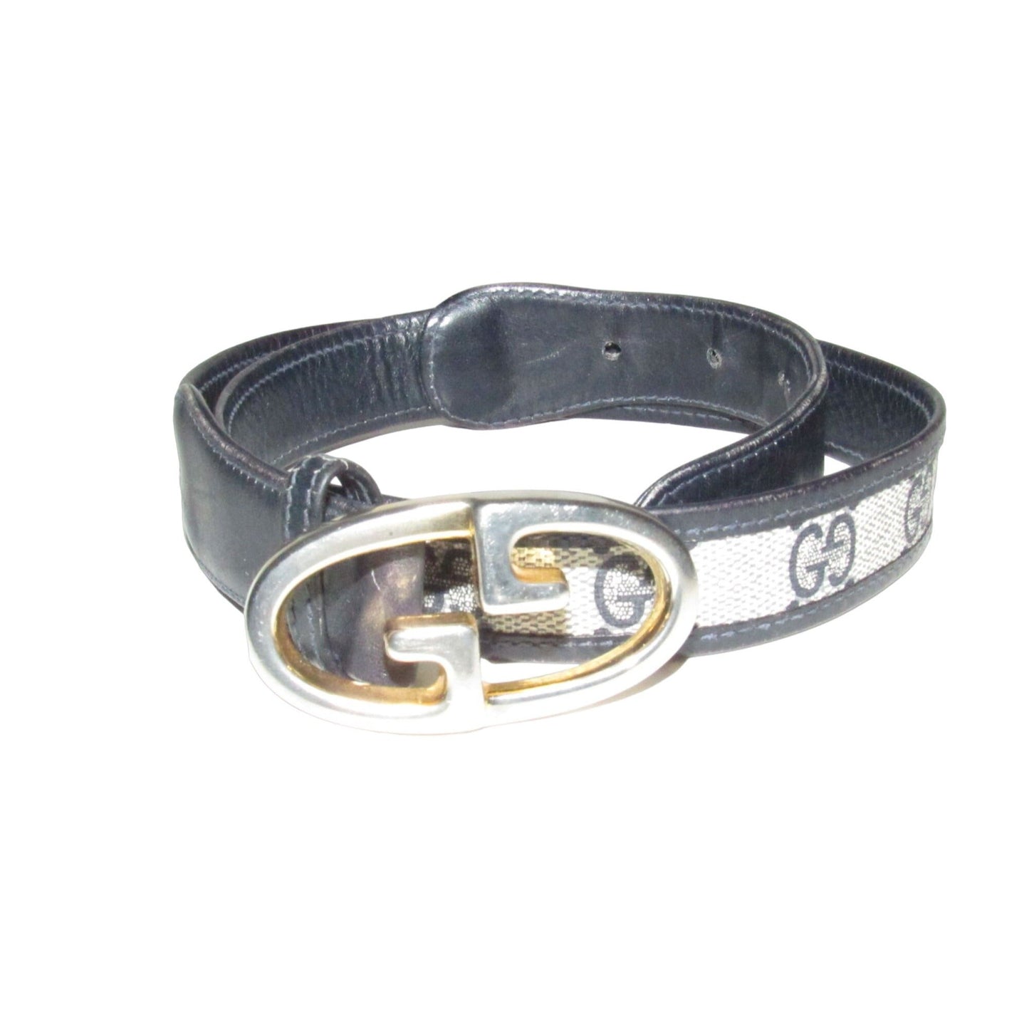 Gucci navy Guccissima leather belt w two- tone GG logo buckle