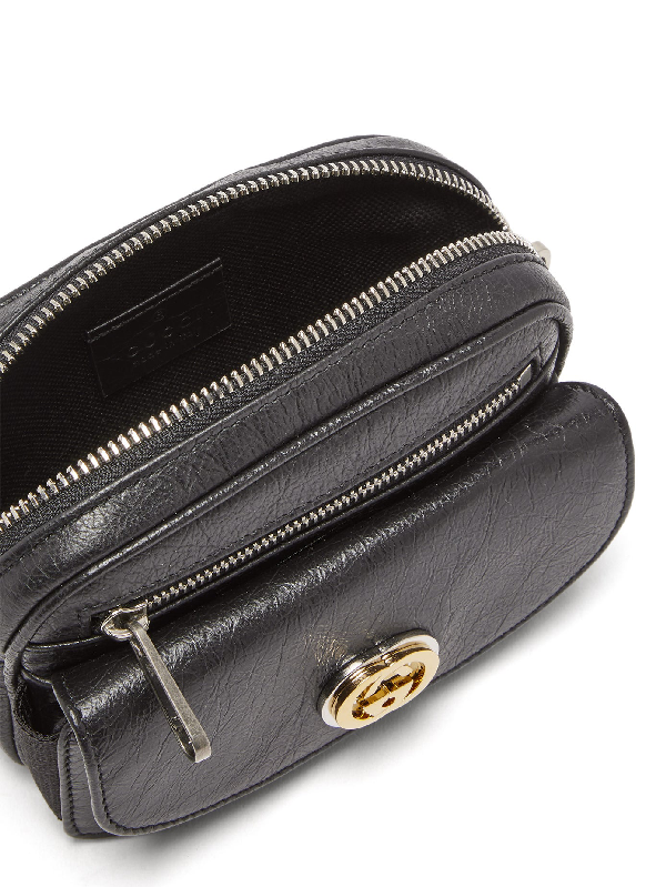 Gucci Marina Morpheus Crackled Leather Belt Bag in Black