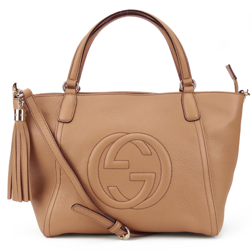 GUCCI Handbag 369176 leather beige Interlocking Soho Women Used
