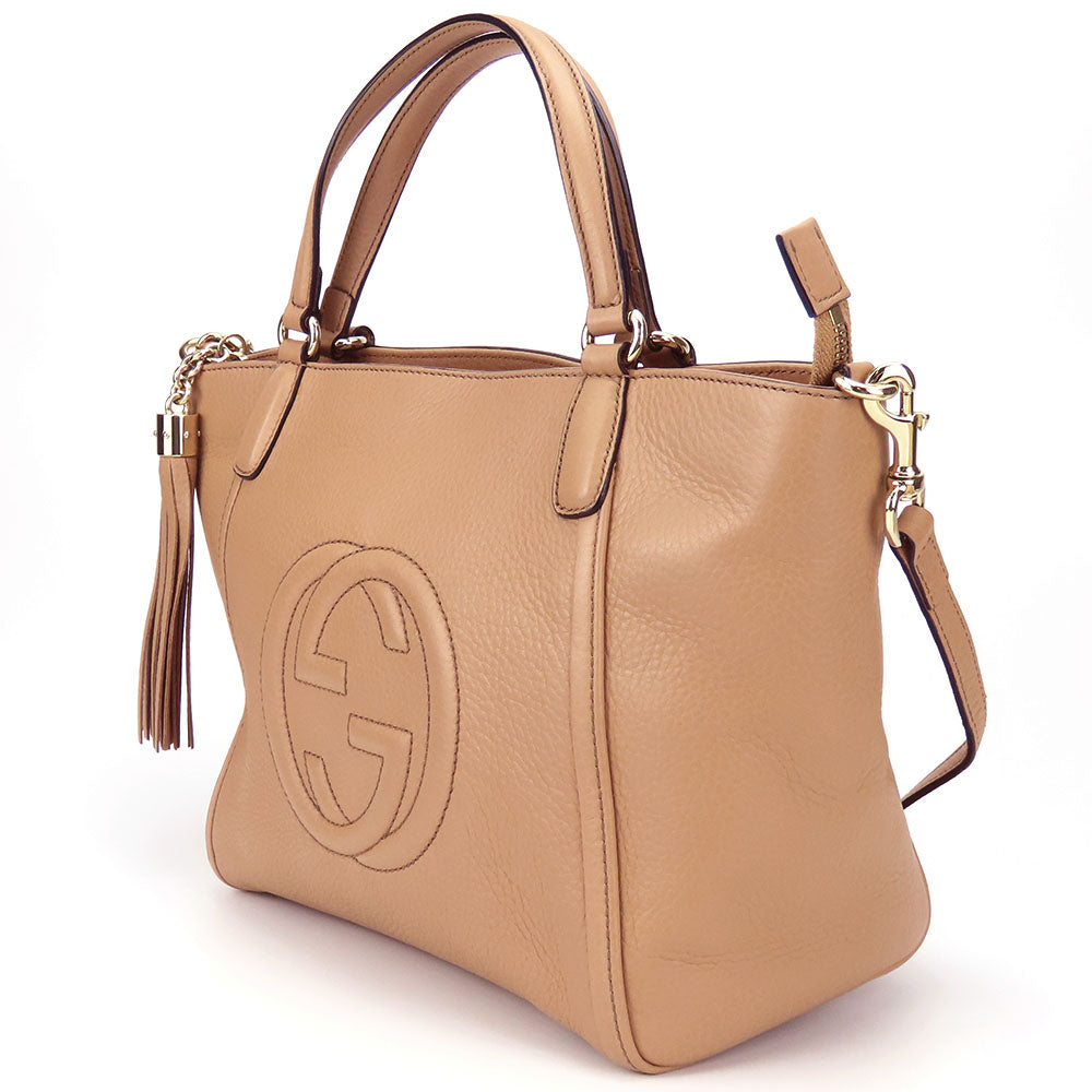 GUCCI Handbag 369176 leather beige Interlocking Soho Women Used