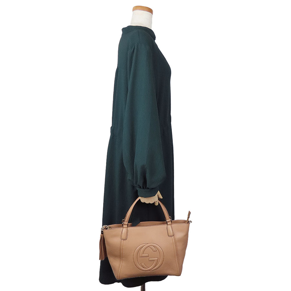GUCCI Handbag 369176 leather beige Interlocking Soho Women Used