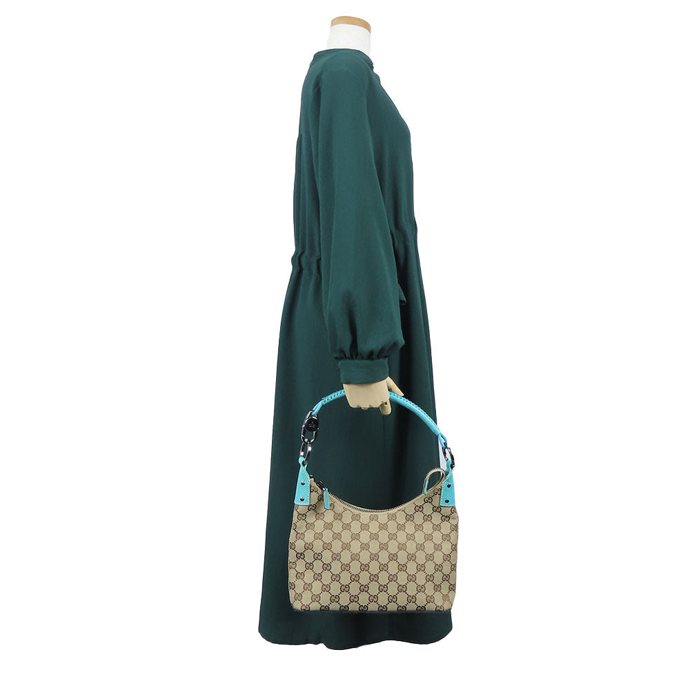 GUCCI Shoulder Bag 115002 GG canvas, leather blue Women Used