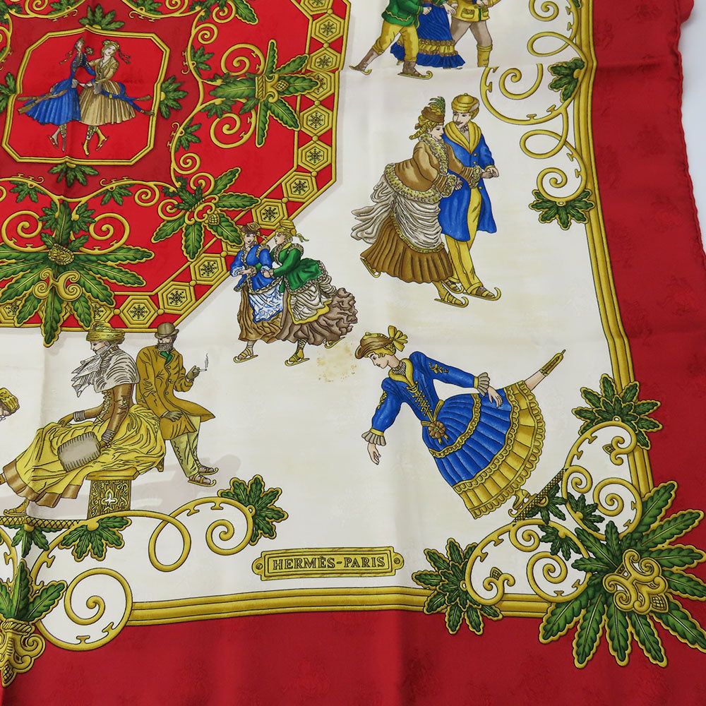 HERMES scarf silk Red Joies d'Hiver Carre90 Women Used