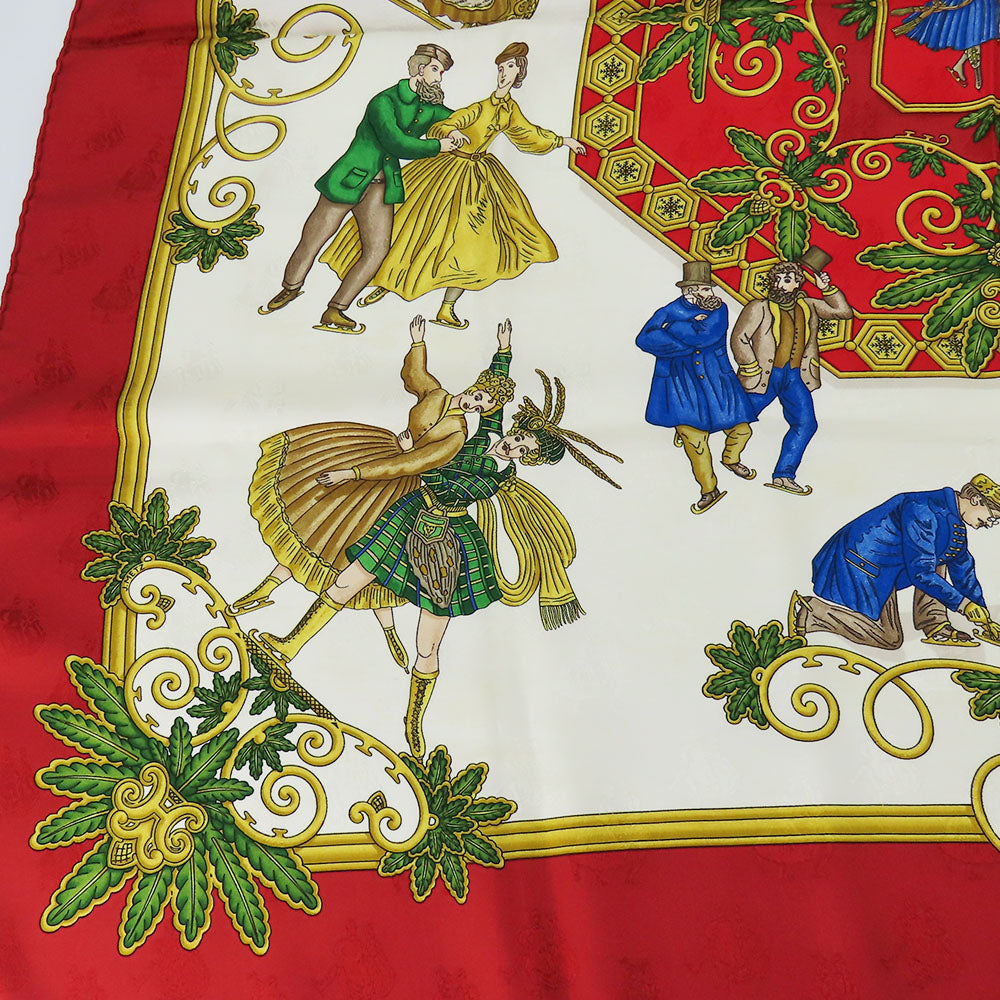 HERMES scarf silk Red Joies d'Hiver Carre90 Women Used