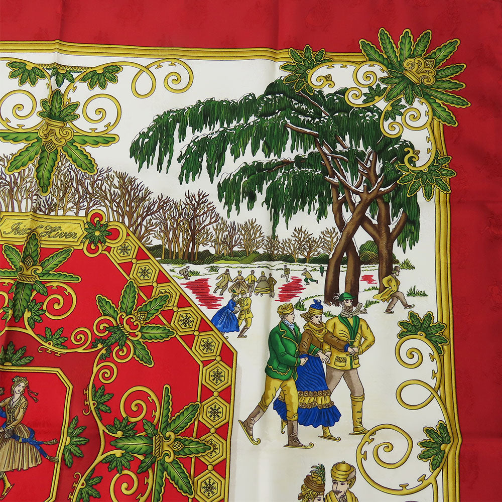 HERMES scarf silk Red Joies d'Hiver Carre90 Women Used