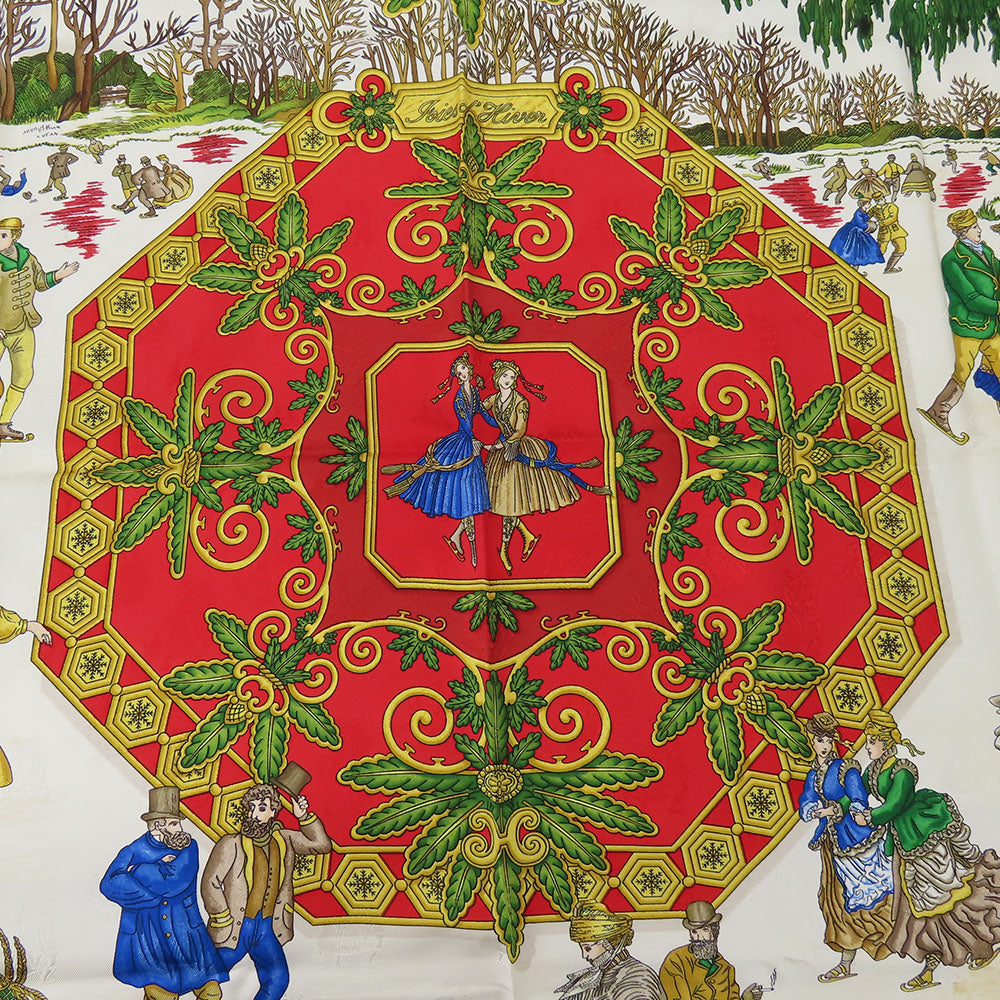 HERMES scarf silk Red Joies d'Hiver Carre90 Women Used