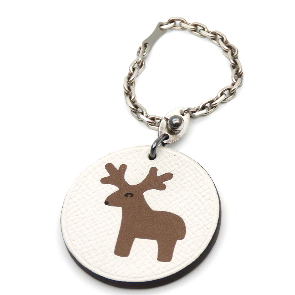 HERMES Bag charm Leather, Silver925 Brown reindeer Women Used