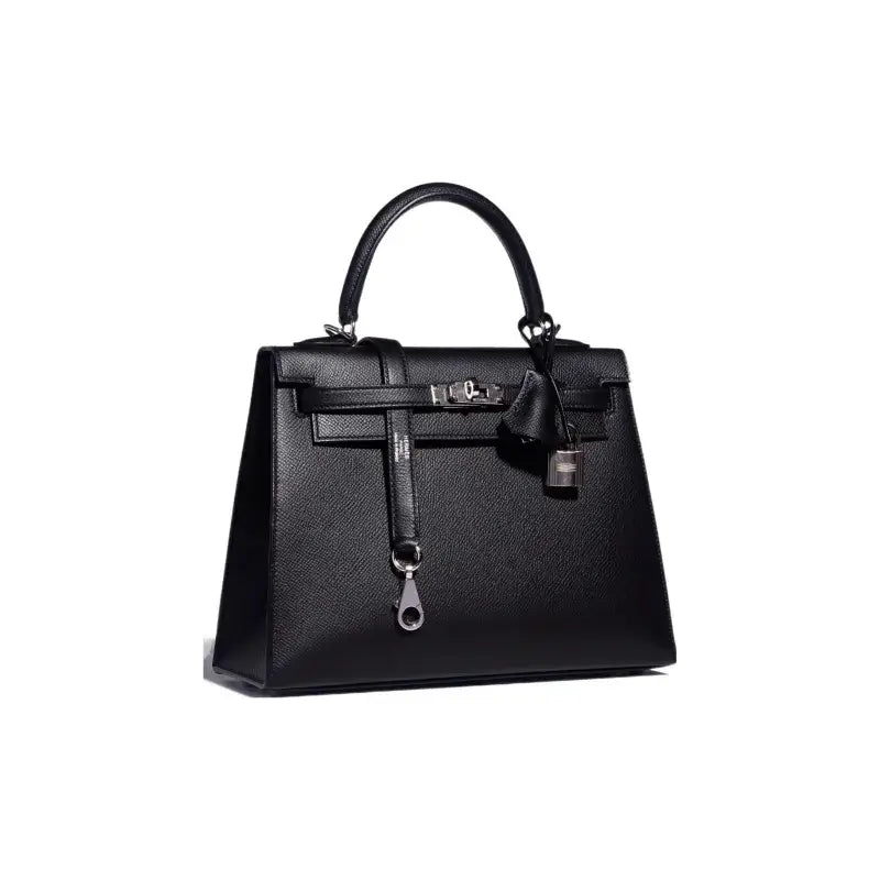 HERMES Kelly 25 Bag Epsom Leather Handbag (25,28) Silver hardware - black