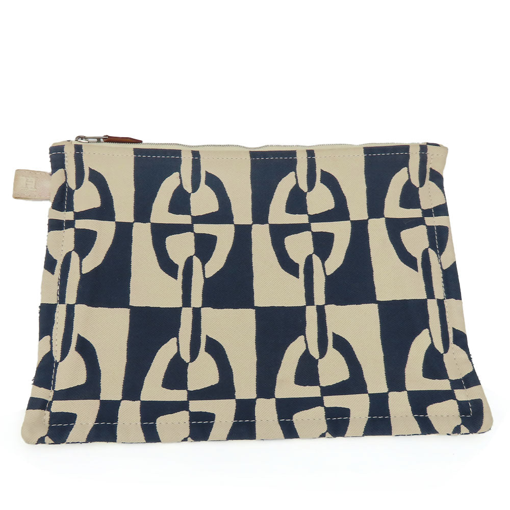 HERMES Pouch canvas Navy Chene Dunkle Truth Flat GM Women Used