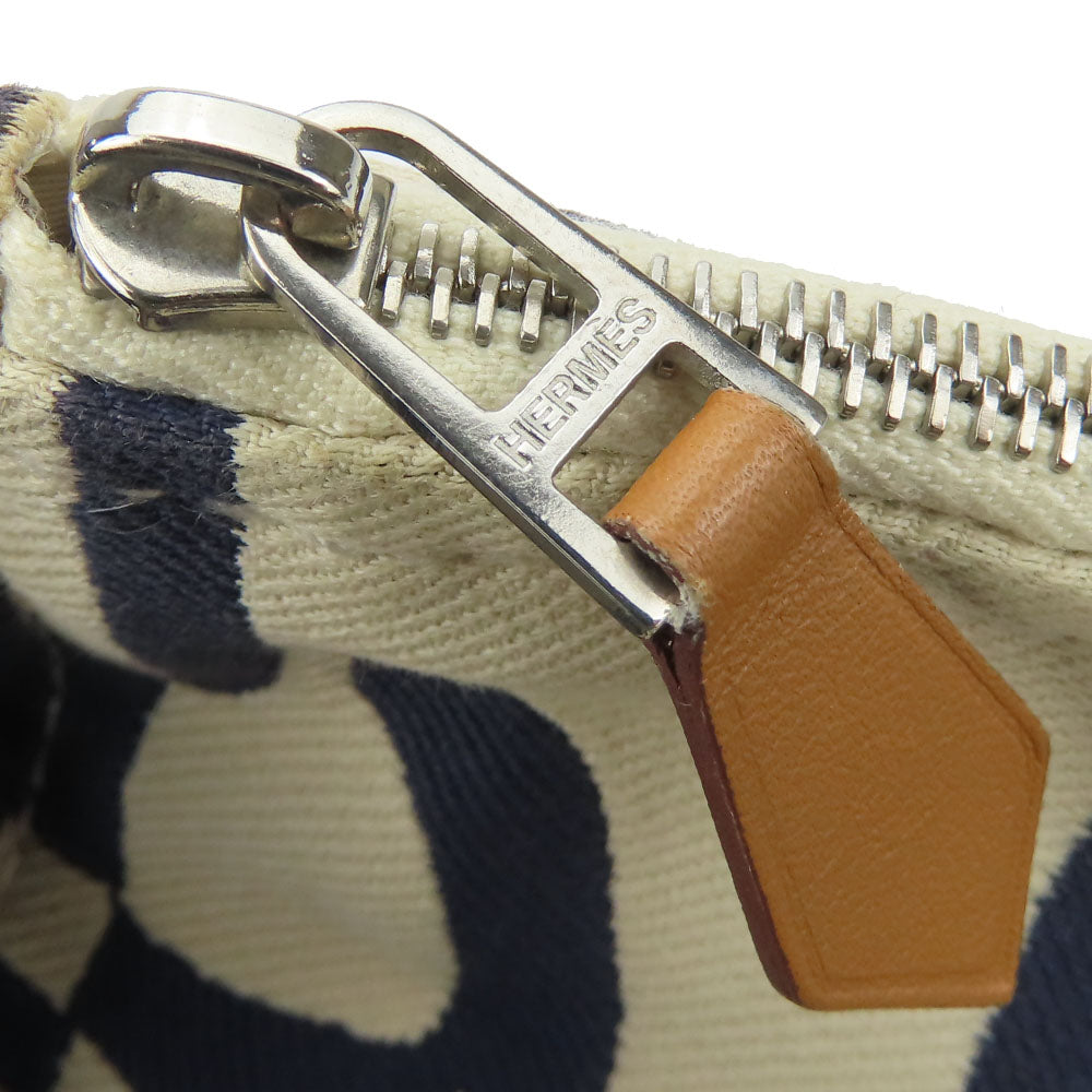 HERMES Pouch canvas Navy Chene Dunkle Truth Flat GM Women Used