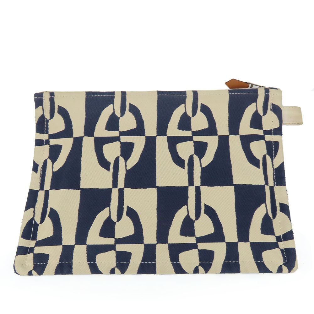HERMES Pouch canvas Navy Chene Dunkle Truth Flat GM Women Used