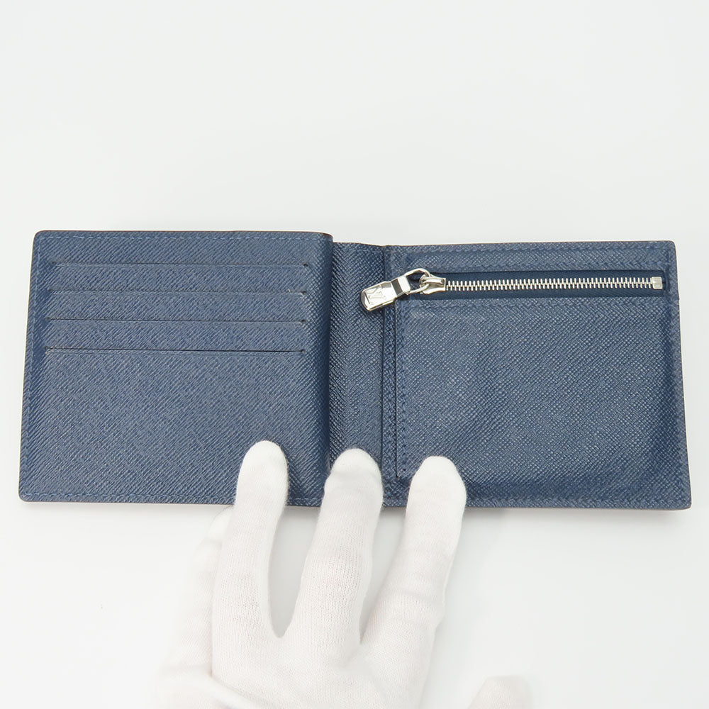 LOUIS VUITTON Bifold Wallet M62046 Taiga Blue Marine Portefeuille Amerigo NM mens Used
