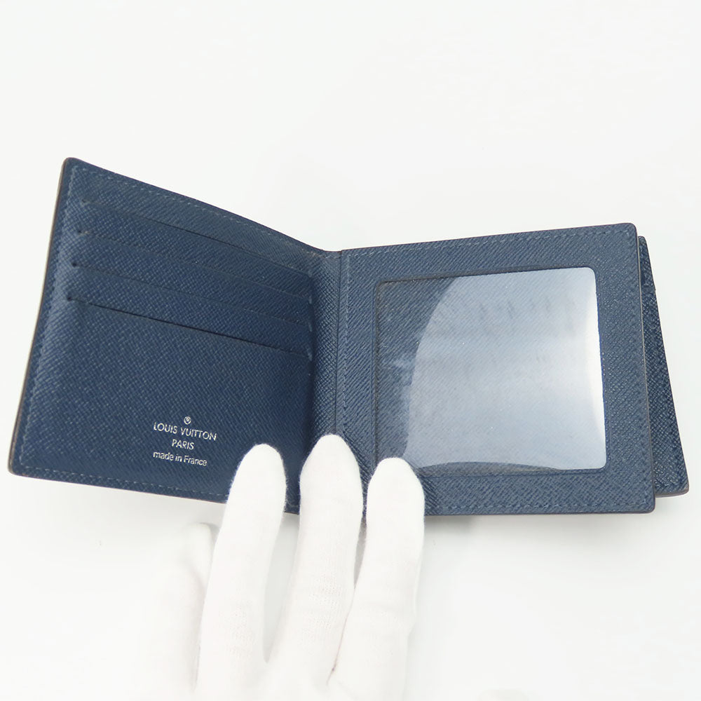 LOUIS VUITTON Bifold Wallet M62046 Taiga Blue Marine Portefeuille Amerigo NM mens Used