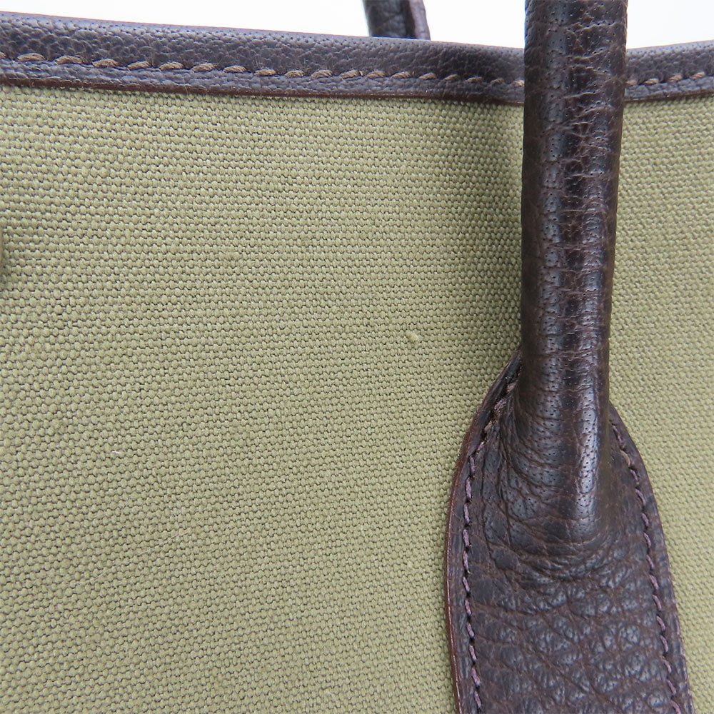 HERMES Tote Bag Canvas, Leather Khaki green Garden party PM unisex(Unisex) Used