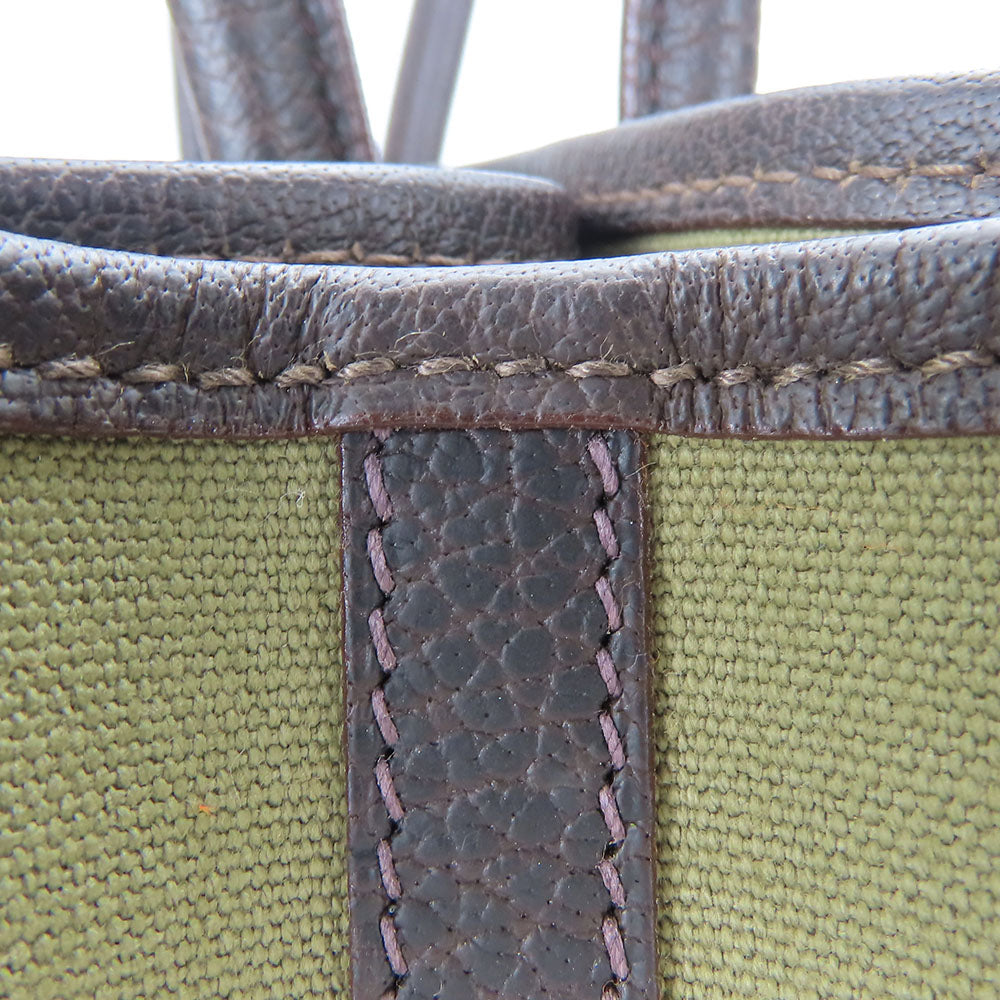 HERMES Tote Bag Canvas, Leather Khaki green Garden party PM unisex(Unisex) Used