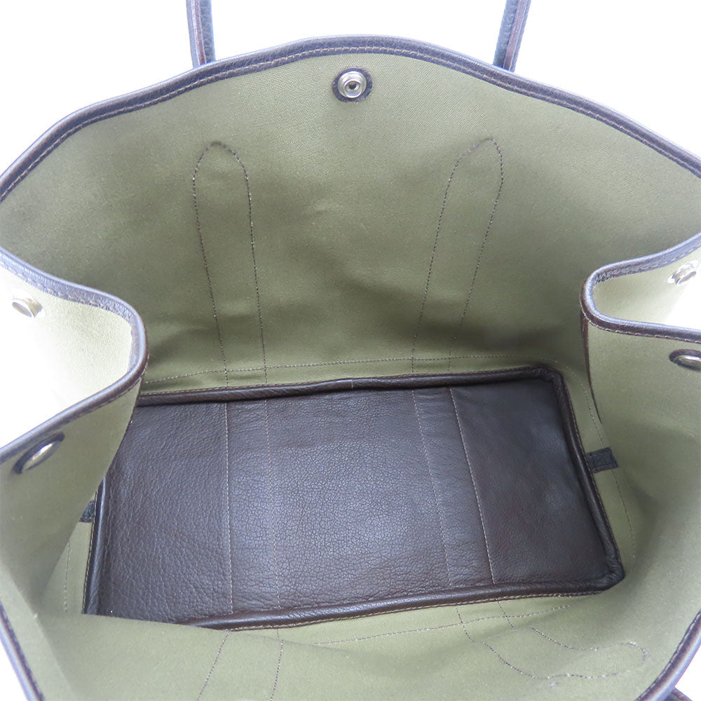 HERMES Tote Bag Canvas, Leather Khaki green Garden party PM unisex(Unisex) Used