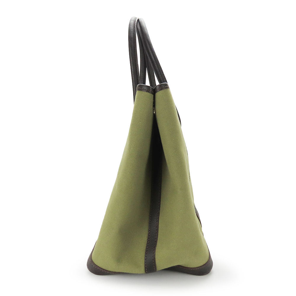HERMES Tote Bag Canvas, Leather Khaki green Garden party PM unisex(Unisex) Used