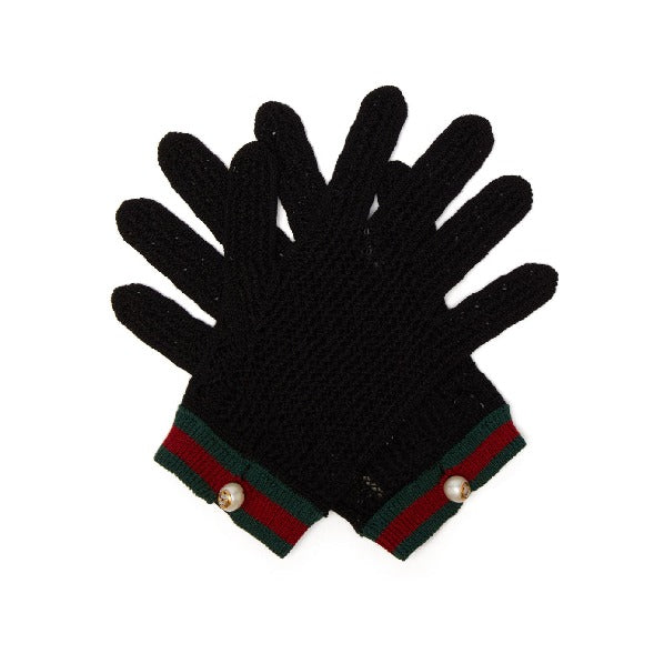Gucci Web Stripe Crochet Gloves in Black