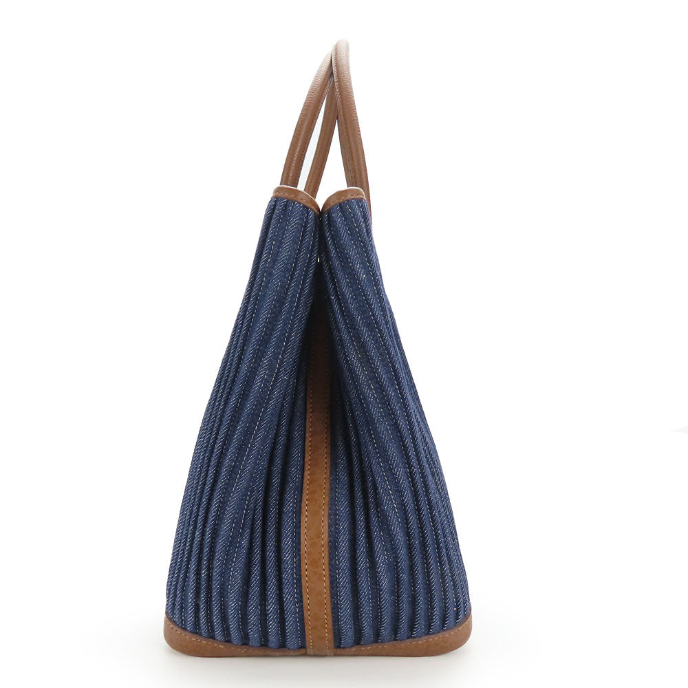 HERMES Tote Bag Denim, Leather Navy Garden party PM unisex(Unisex) Used