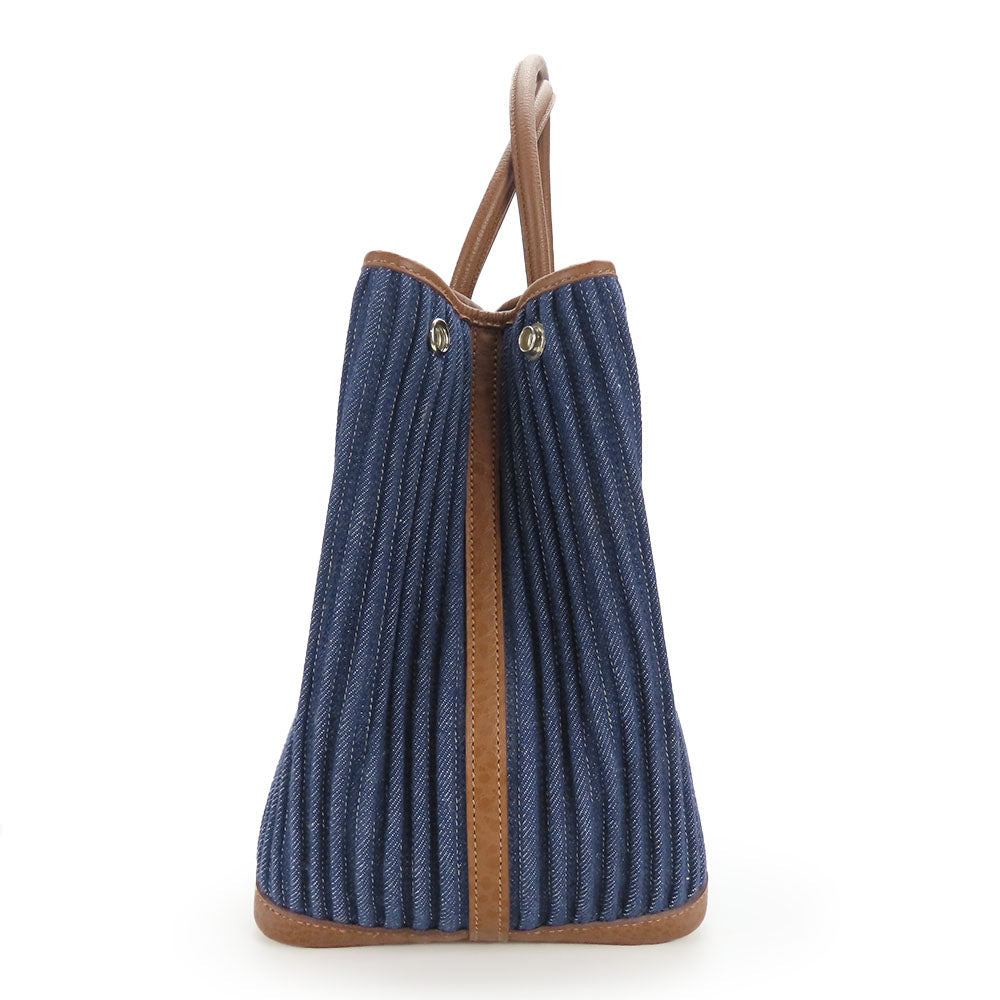 HERMES Tote Bag Denim, Leather Navy Garden party PM unisex(Unisex) Used