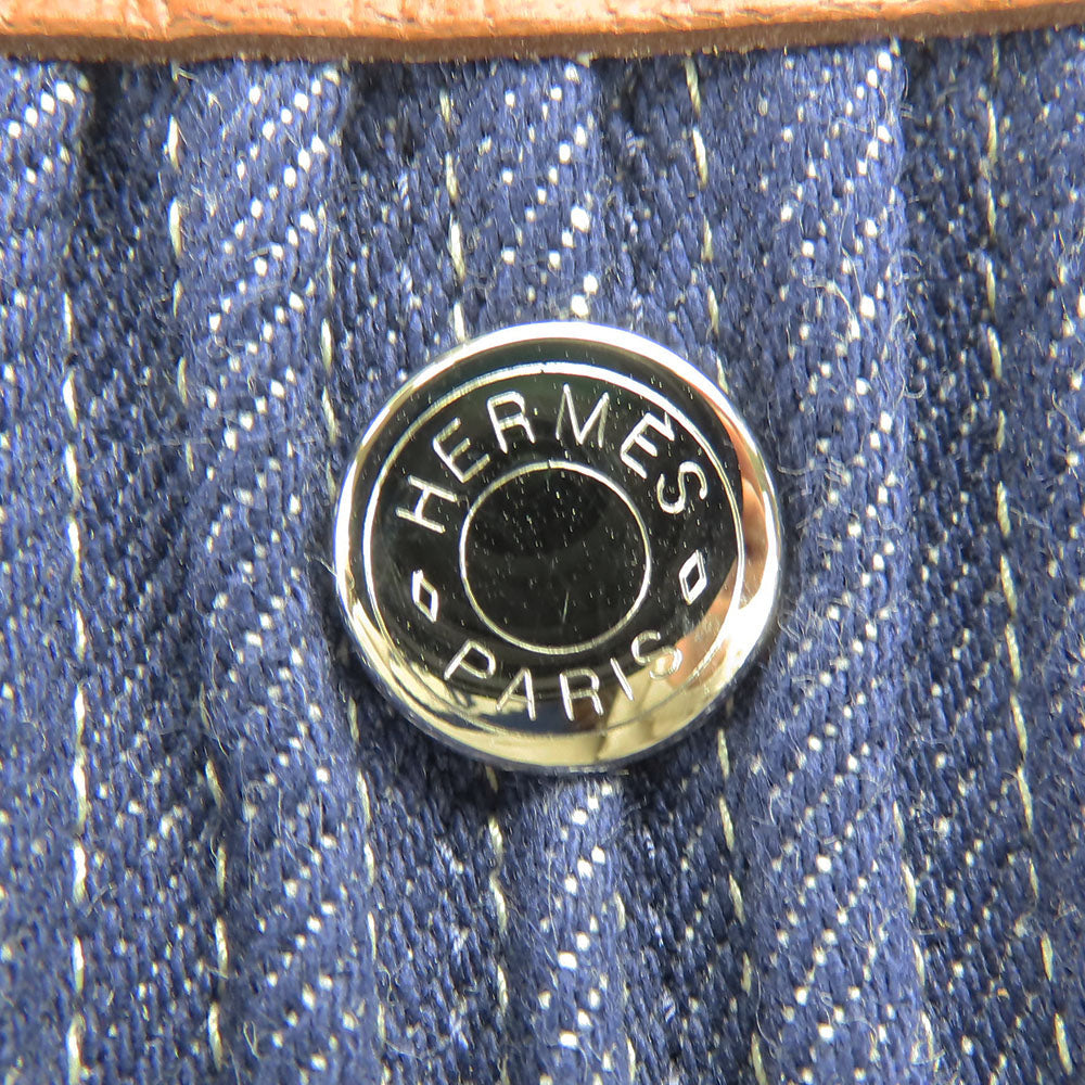 HERMES Tote Bag Denim, Leather Navy Garden party PM unisex(Unisex) Used