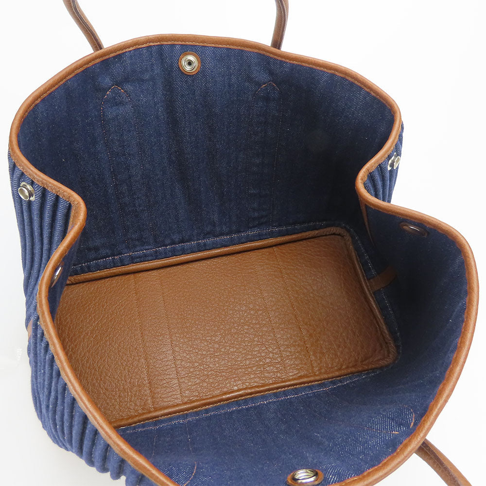 HERMES Tote Bag Denim, Leather Navy Garden party PM unisex(Unisex) Used
