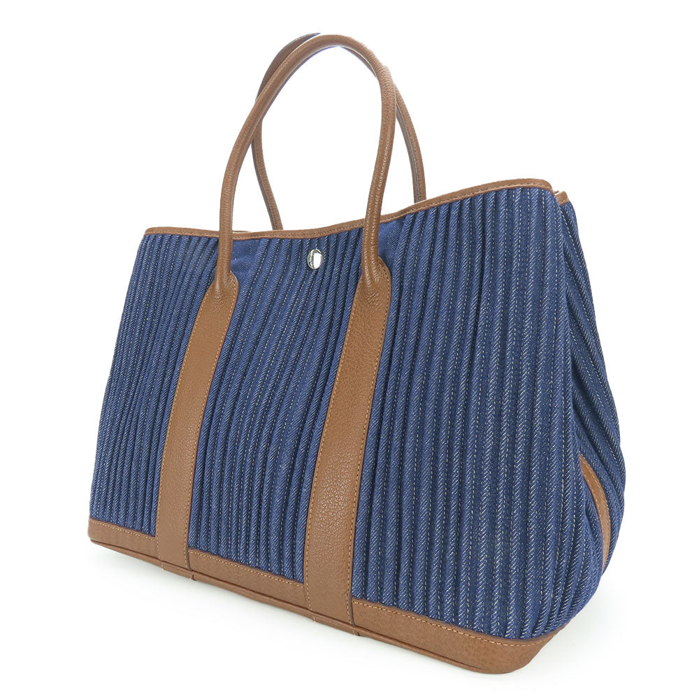 HERMES Tote Bag Denim, Leather Navy Garden party PM unisex(Unisex) Used