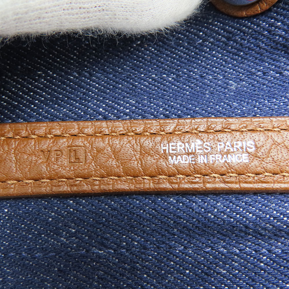 HERMES Tote Bag Denim, Leather Navy Garden party PM unisex(Unisex) Used
