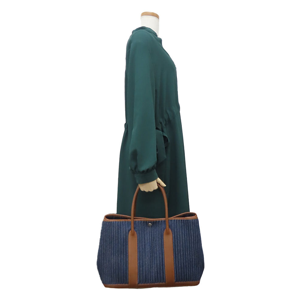 HERMES Tote Bag Denim, Leather Navy Garden party PM unisex(Unisex) Used