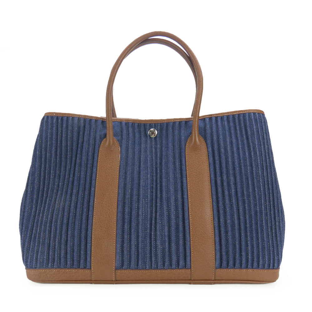 HERMES Tote Bag Denim, Leather Navy Garden party PM unisex(Unisex) Used