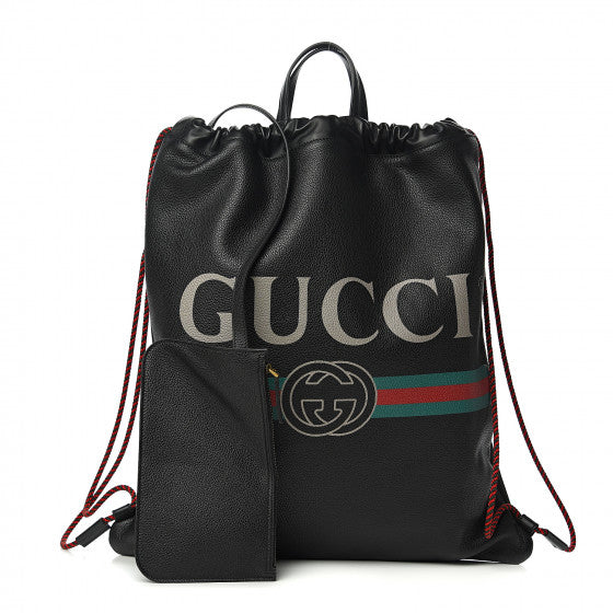 Gucci Logo-Print Drawstring Backpack in Black