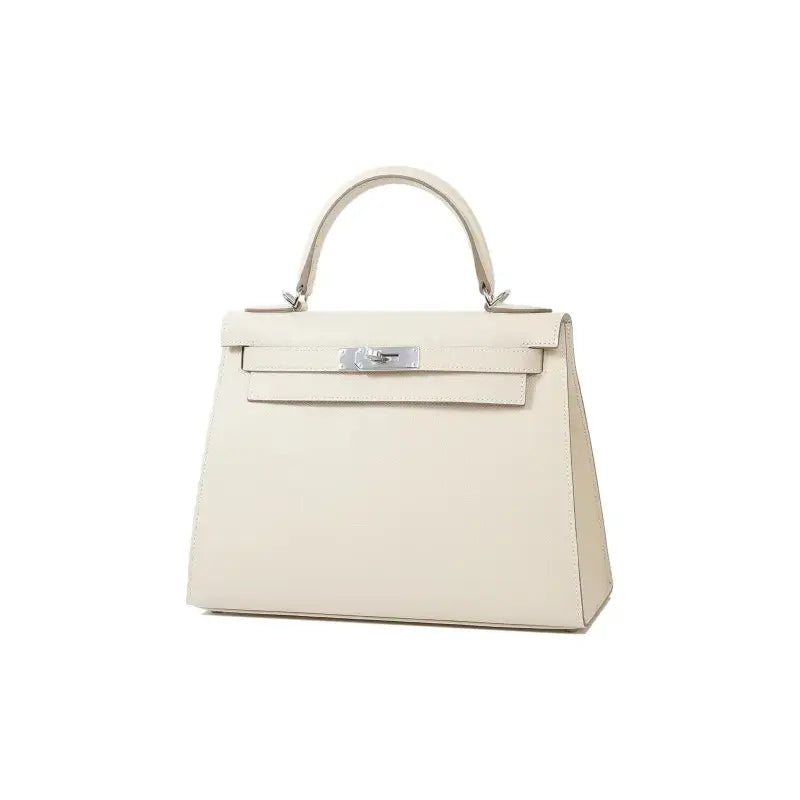 HERMES Kelly 25 Bag Epsom Leather Handbag (25,28) Milkshake White  silver hardware